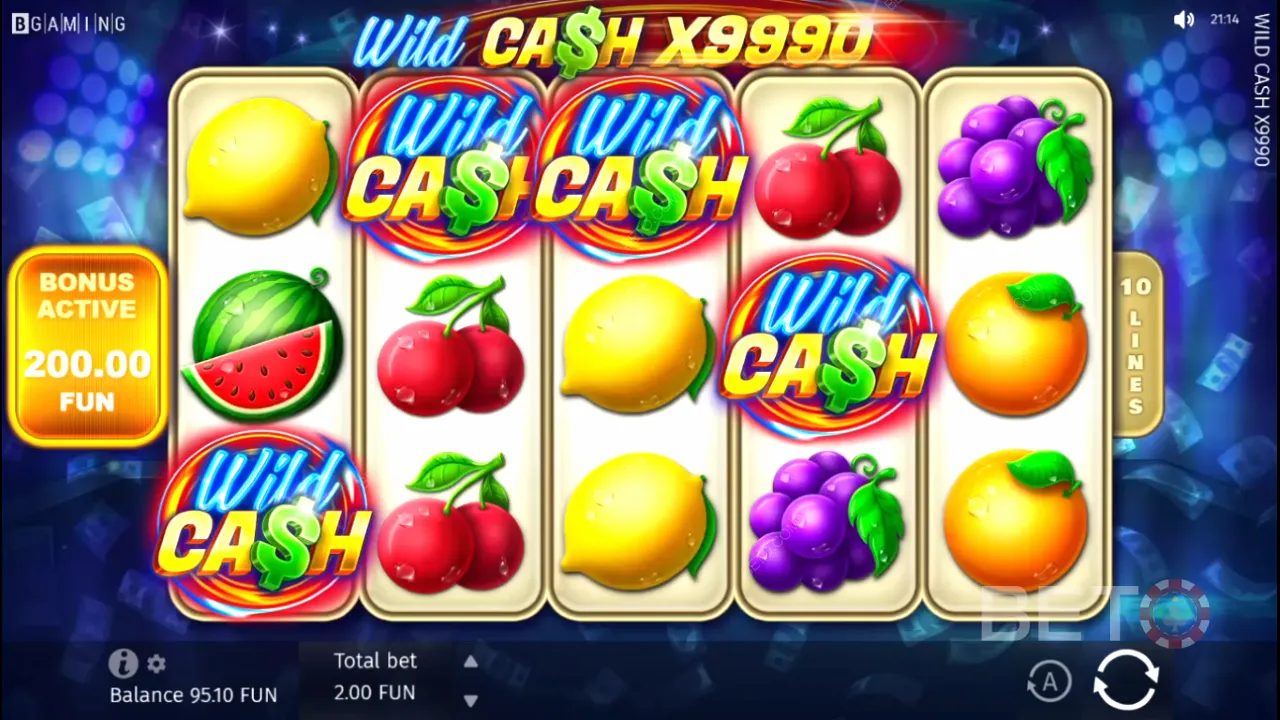 Jogabilidade da slot de vídeo Wild Cash x9990