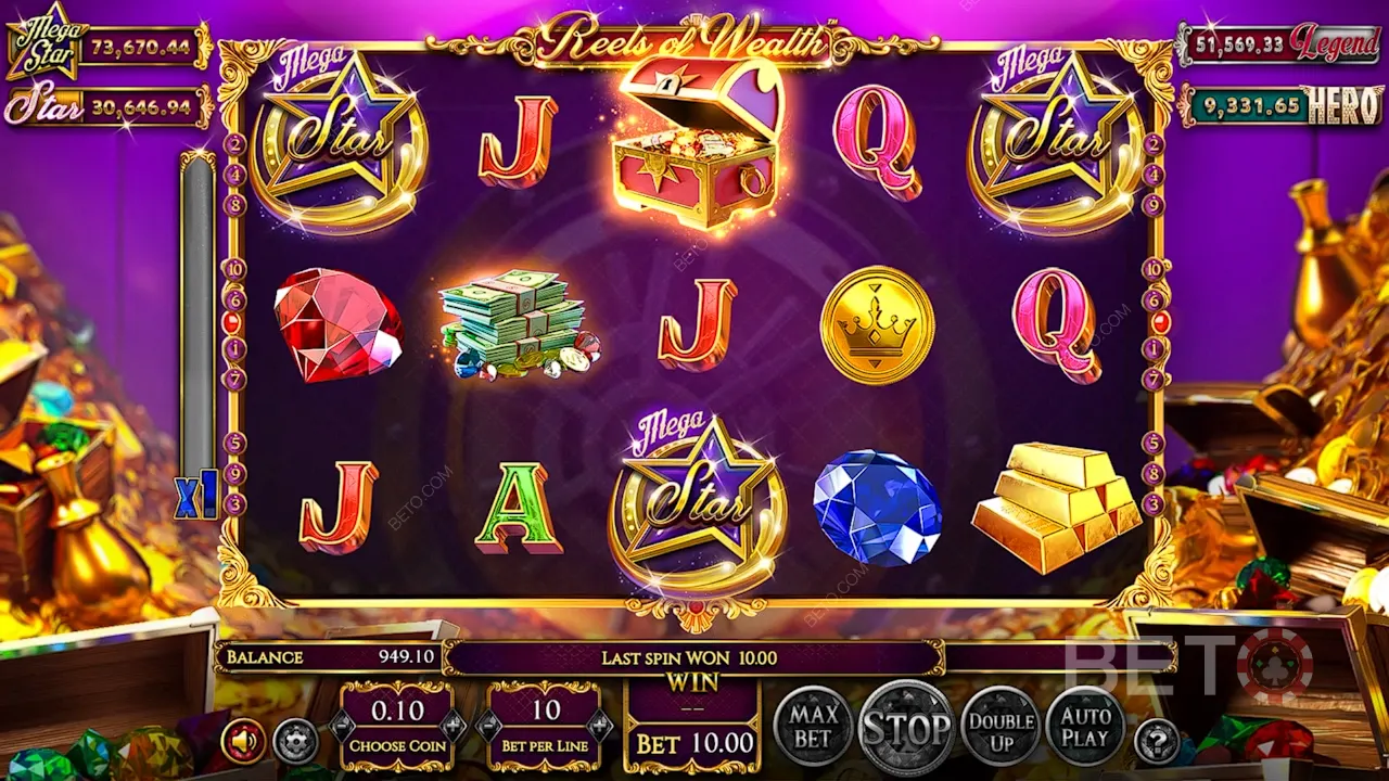 Jogabilidade da slot machine Reels of Wealth