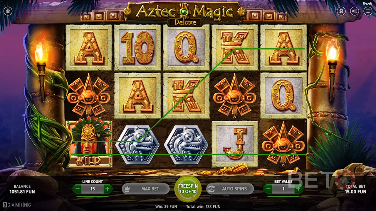O guerreiro Aztec Wild ajudará a criar vitórias no jogo de casino Aztec Magic Deluxe