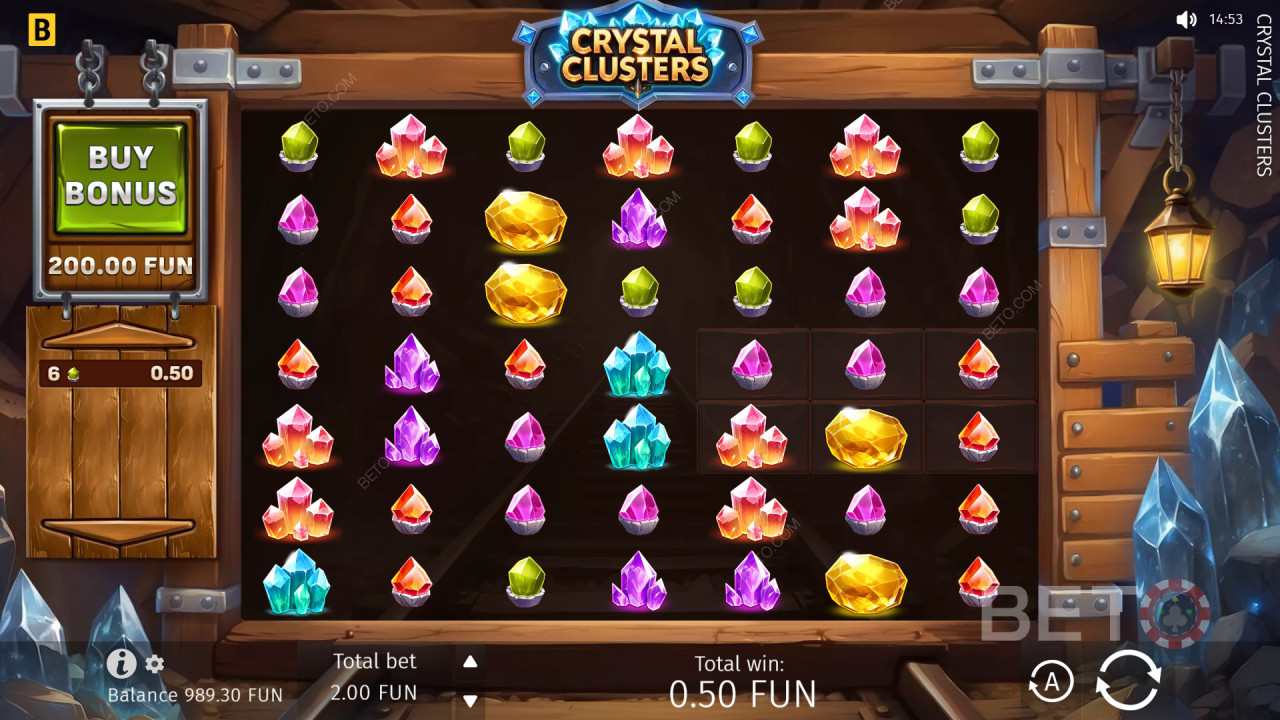 Explicação dos recursos bónus em «Crystal Clusters» da BGaming