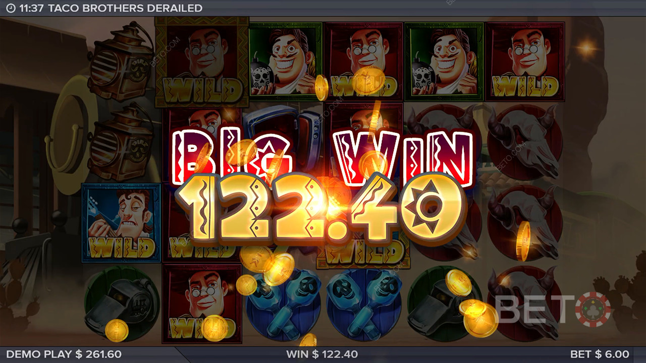 Ganhe 10.000x a sua aposta na Slot de Vídeo Taco Brothers Derailed!