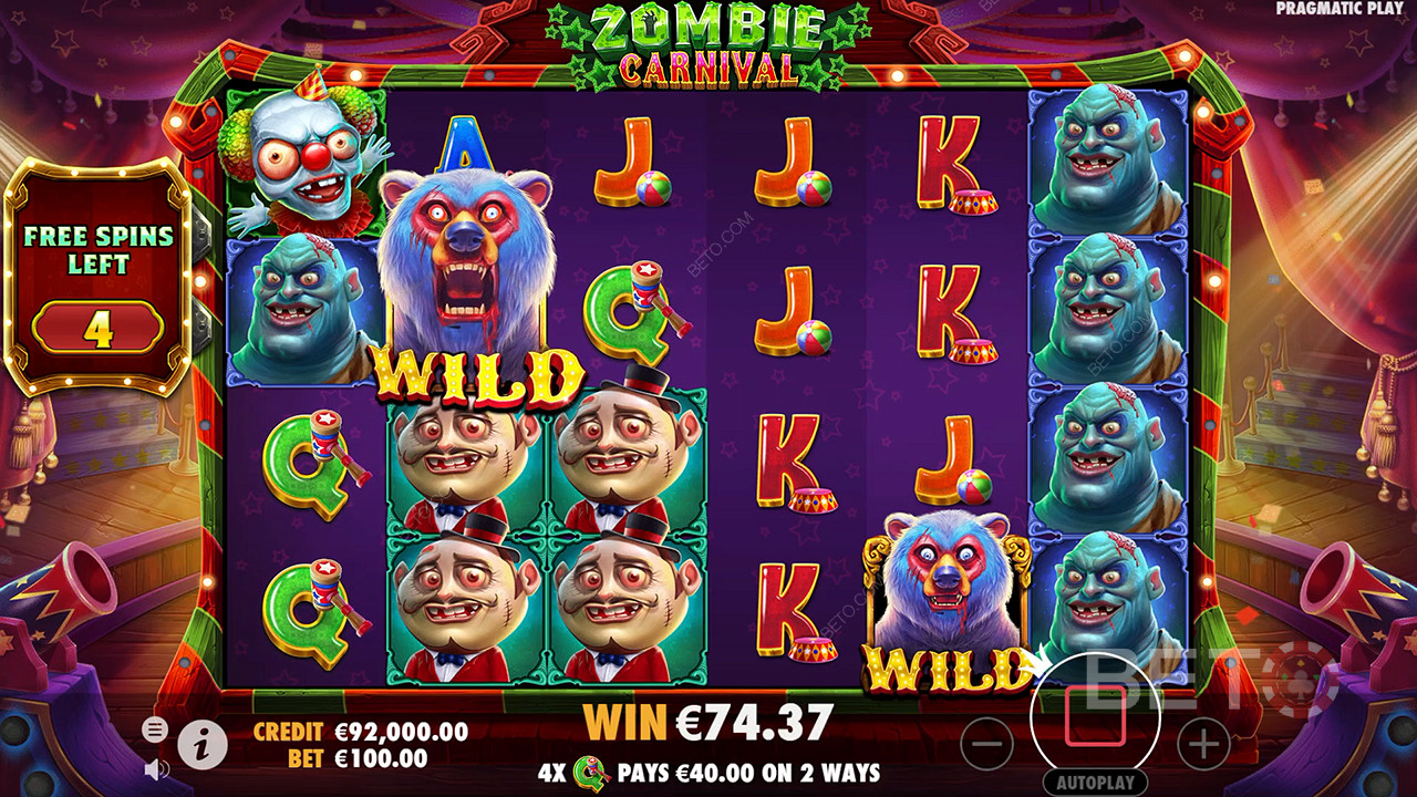 Desfrute de Sticky Wilds em Free Spins na slot online Zombie Carnival