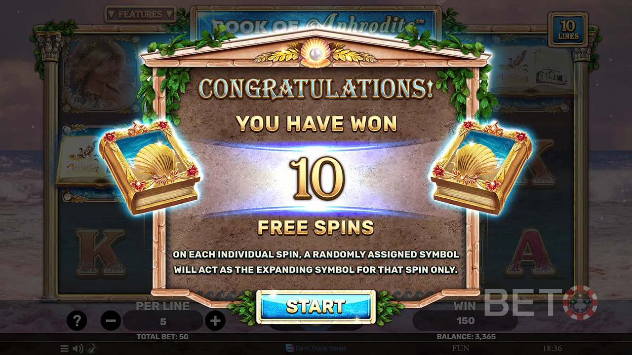 Desfrute de 10 Free Spins com símbolos de expansão na slot Book of Aphrodite