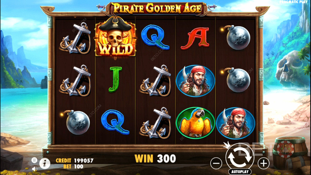 Até os símbolos de pagamento normais podem dar grandes prémios na slot Pirate Golden Age