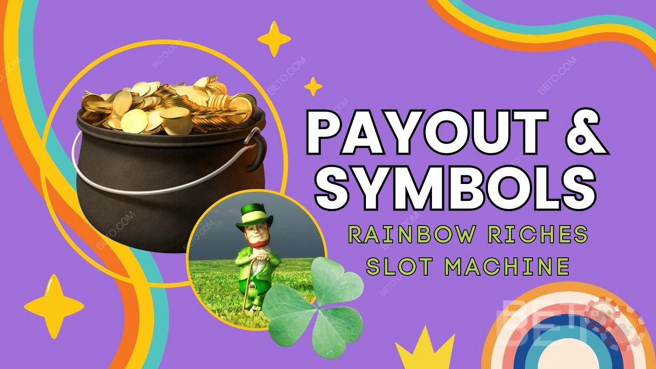 Explicação sobre o pagamento e os símbolos do jogo Rainbow Riches