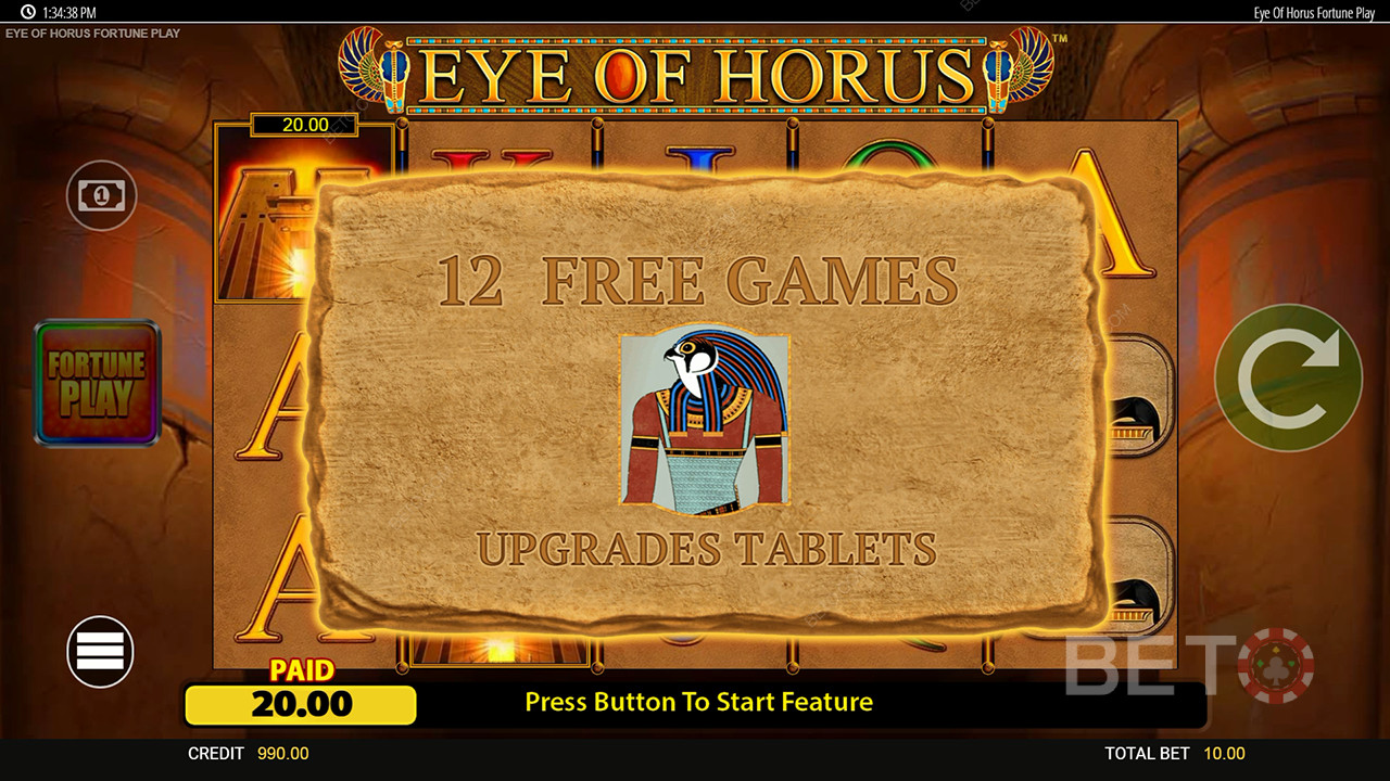 Funcionalidades de bónus explicadas em Eye of Horus Fortune Play by Blueprint