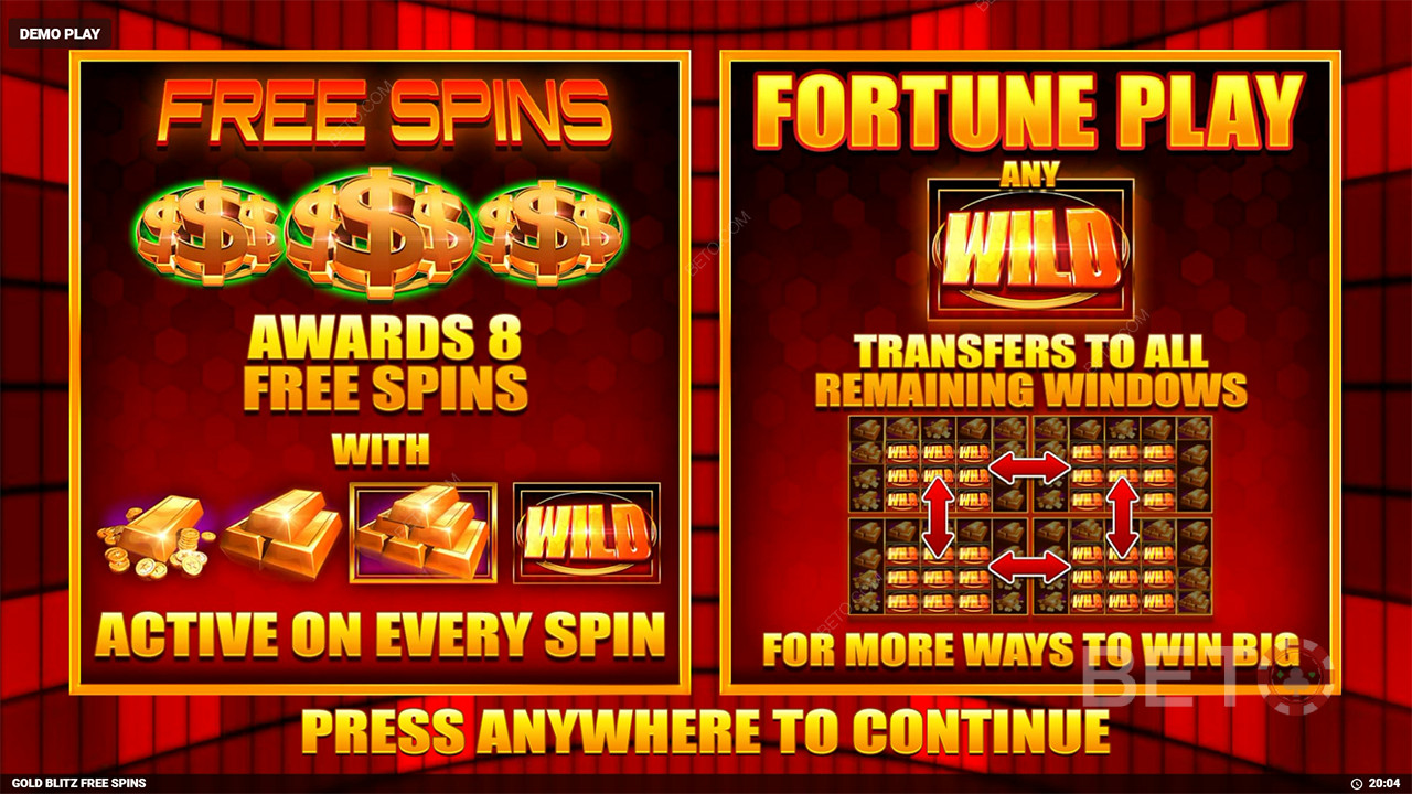 Funcionalidades de bónus explicadas em Gold Blitz Free Spins por Blueprint