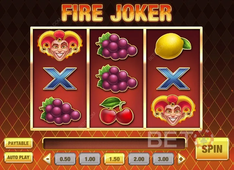 Amostra de videojogo - Aterragem de diferentes combinações vencedoras no Fire Joker