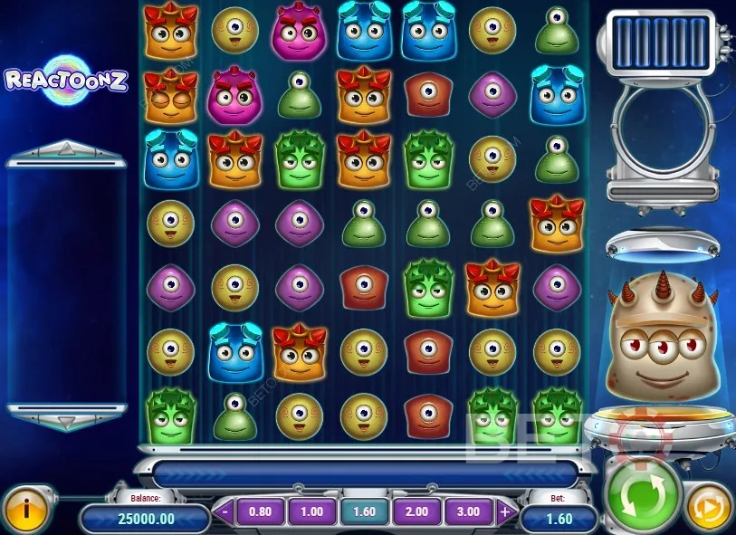 Um exemplo de jogabilidade da slot online Reactoonz