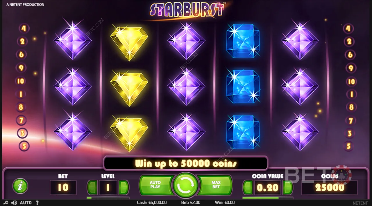 Starburst - Exemplo de vídeo com jogabilidade explosiva, rotações livres e ganhos