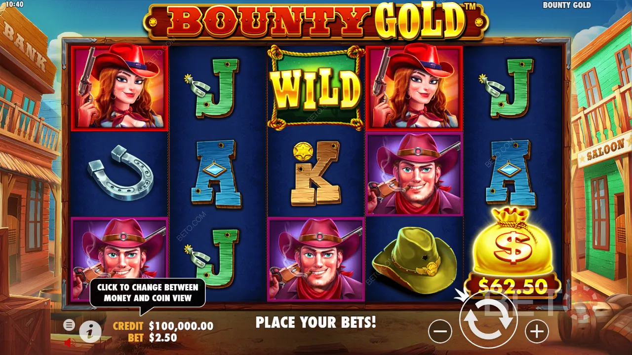 Amostra de jogo da Bounty Gold mostrando grande acção de cowboy