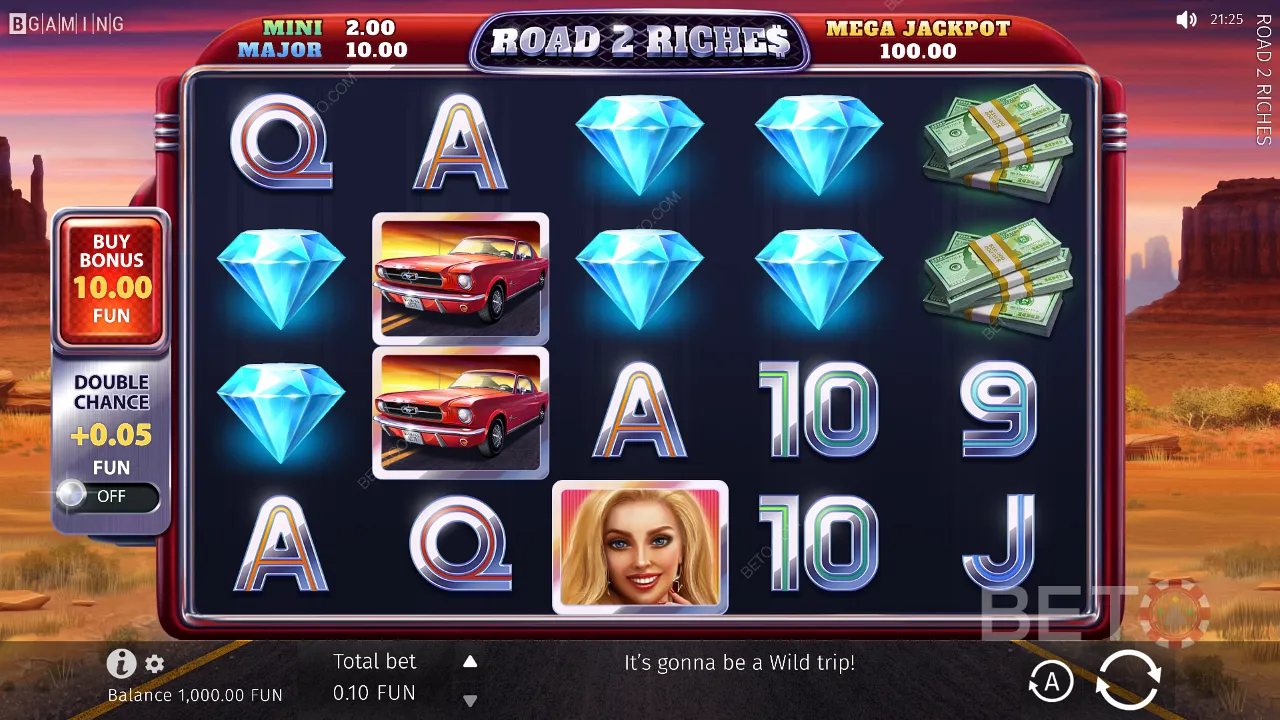 Jogabilidade da Road 2 Riches mostrando animações com tema de auto-estrada